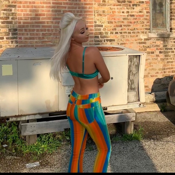 Current Mood Striped Denim Ankle Pants Jeans Flare - Picture 2 of 9